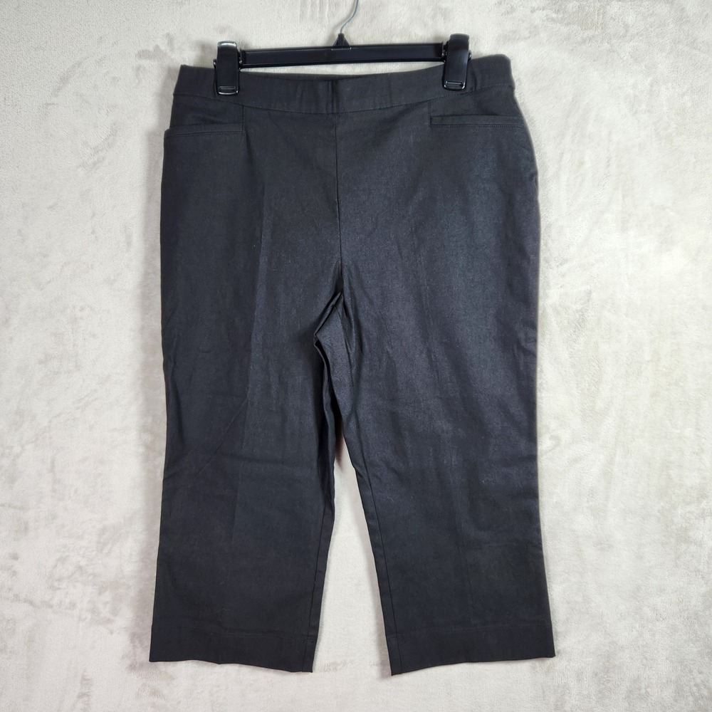 Susan Graver Capri Pants Womens 14 Petite Black Cotton Stretch Slim Leg A644509